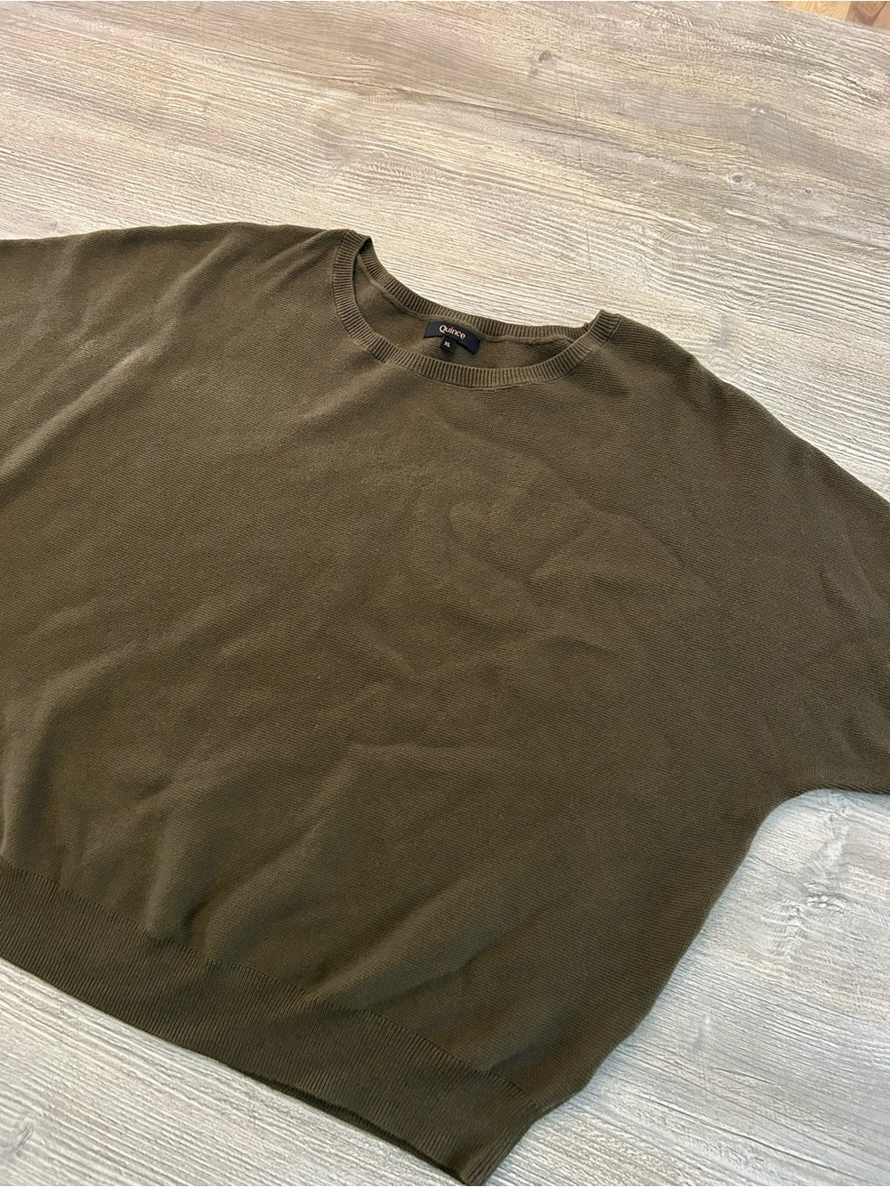 Quince Lightweight Cotton Cashmere Link-Stitch Dolman Sweater Olive Green XL
